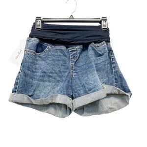 Ingrid & Isabel Over Belly High Rise Maternity Jean Shorts Mid Wash Size 2‎